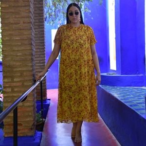 Zara yellow flowy maxi dress